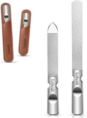 Stainless Steel Nail File with Anti-Slip Handle and Leather Case, Double Sided and Files Nails Easily for Men and Woman,Great for Home Salon or Travel Use (2 PCS Metal) Stainless Steel Nail File with Anti-Slip Handle and Leather Case, Double Sided and Files Nails Easily for Men and Woman,Great for Home Salon or Travel Use (2 PCS Metal)