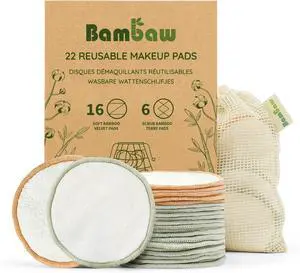 Bambaw Reusable Makeup Remover Pads, 22 Face Rounds with 1 Bag for Laundry & Storage, Washable Cotton Rounds, Soft & Exfoliating Reusable Face Pads Bambaw Reusable Makeup Remover Pads, 22 Face Rounds with 1 Bag for Laundry & Storage, Washable Cotton Rounds, Soft & Exfoliating Reusable Face Pads