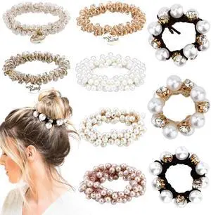 Ahoney 9Pcs Pearl Hair Ties Elastic Hair Scrunchies Boho Hair Accessories | Ponytail Hold Crystal Beads Bulk Hair Ropes Stretchy Bride Wedding Bachelorette Party for Women Girls (Pearl&Crystal) Ahoney 9Pcs Pearl Hair Ties Elastic Hair Scrunchies Boho Hair Accessories | Ponytail Hold Crystal Beads Bulk Hair Ropes Stretchy Bride Wedding Bachelorette Party for Women Girls (Pearl&Crystal)
