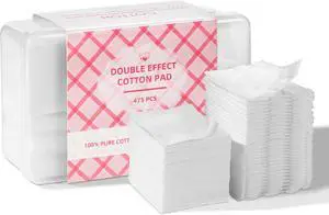 ICOTLE Square Cotton Pads 475 Pcs Makeup Remover Pads Cotton Squares for Face 75 Thick and 400 Ultra-Thin for Daily Skin Care, Pair with Makeup Remover ICOTLE Square Cotton Pads 475 Pcs Makeup Remover Pads Cotton Squares for Face 75 Thick and 400 Ultra-Thin for Daily Skin Care, Pair with Makeup Remover