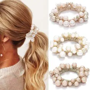 Fashey Pearl Hair Scrunchies Beaded Hair Ties Elastic Hair Bands Ponytail Holder Hair Accessories for Women and GirlsPack of 3 Fashey Pearl Hair Scrunchies Beaded Hair Ties Elastic Hair Bands Ponytail Holder Hair Accessories for Women and GirlsPack of 3
