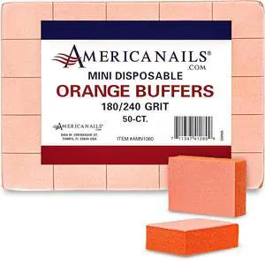 Americanails Mini Orange Buffers - (180/240 Grit) - Professional Salon Quality Buffing Blocks for Nails - Buff Nails Prior to Application of Polish, Gel Polish, Gel, Acrylic, Double-Sided, 50 Ct Americanails Mini Orange Buffers - (180/240 Grit) - Professional Salon Quality Buffing Blocks for Nails - Buff Nails Prior to Application of Polish, Gel Polish, Gel, Acrylic, Double-Sided, 50 Ct