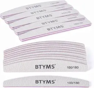 BTYMS 10 Pcs 100/180 Grit Nail Files - Double-Sided Emery Boards for Acrylic, Gel & Natural Nails BTYMS 10 Pcs 100/180 Grit Nail Files - Double-Sided Emery Boards for Acrylic, Gel & Natural Nails