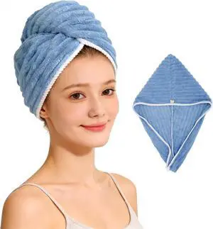 Microfiber Hair Towel Wrap for Women, Soft Lightweight Quick Dry Turban, Drying Hair Towels for Women, Hair Drying Towel with Button for Curly & Long Hair - Blue (Note: This model is ultra-slim.) Microfiber Hair Towel Wrap for Women, Soft Lightweight Quick Dry Turban, Drying Hair Towels for Women, Hair Drying Towel with Button for Curly & Long Hair - Blue (Note: This model is ultra-slim.)