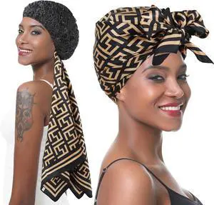 2 in 1 Wrap Cap Hair Net for Silk Press, Satin Scarf Hair Net Silk Press Wrap for Women Sleeping Curly Hair Care 2 in 1 Wrap Cap Hair Net for Silk Press, Satin Scarf Hair Net Silk Press Wrap for Women Sleeping Curly Hair Care