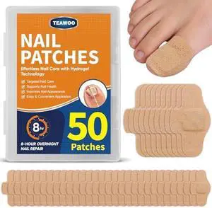 TEAWOO 50PCS Toenail Nail Patches, Self-Adhesive Conditioning Stickers | 8-Hour Overnight, for Thick Discolored Brittle Damaged Nails, Daily Nail Care for Men & Women TEAWOO 50PCS Toenail Nail Patches, Self-Adhesive Conditioning Stickers | 8-Hour Overnight, for Thick Discolored Brittle Damaged Nails, Daily Nail Care for Men & Women