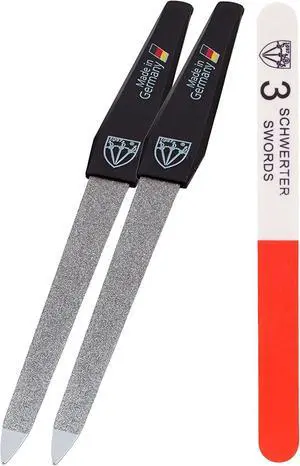 3 Swords Germany - Sapphire Metal Nail File Set 2 Pieces with 1 PIECE 3-Way Nail Buffer Nail Care Made in SOLINGEN/Germany 3 Swords Germany - Sapphire Metal Nail File Set 2 Pieces with 1 PIECE 3-Way Nail Buffer Nail Care Made in SOLINGEN/Germany
