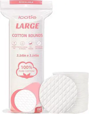 ICOTLE Extra Large Cotton Rounds, 100% Pure Cotton Pads, 3.14 Inch Soft Lint-Free Facial Cleansing Pads for Makeup Removal, Toner Application, Nail Polish Removal and Daily Skincare, 100 Count ICOTLE Extra Large Cotton Rounds, 100% Pure Cotton Pads, 3.14 Inch Soft Lint-Free Facial Cleansing Pads for Makeup Removal, Toner Application, Nail Polish Removal and Daily Skincare, 100 Count