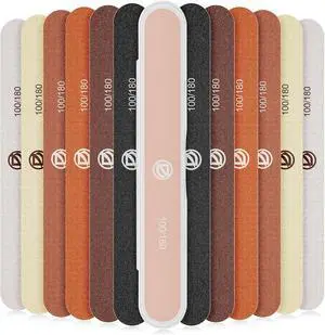 12 Pack Nail Files and Emery Boards 100/180 Grit with Case Assorted Colors | For natural, acrylic, gel, dip powder and press-on manicures; flexible ABS core smooths rough edges at home or salon 12 Pack Nail Files and Emery Boards 100/180 Grit with Case Assorted Colors | For natural, acrylic, gel, dip powder and press-on manicures; flexible ABS core smooths rough edges at home or salon