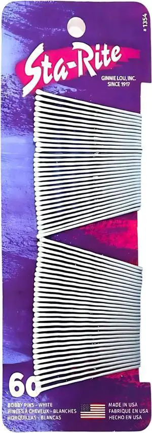 Sta-Rite White Bobby Pins - 60 count | Secure Grip Non-Slip Hair Pins for Updos that blends with Platinum Blonde, Silver and Grey Hair - Made In USA Sta-Rite White Bobby Pins - 60 count | Secure Grip Non-Slip Hair Pins for Updos that blends with Platinum Blonde, Silver and Grey Hair - Made In USA