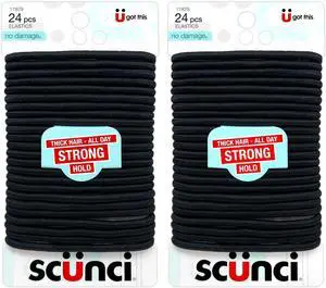 Scunci Thick Hair Black Elastics, All day strong hold No-Damage, 5mm thickness, 24-Pieces per pack (2-Pack) Scunci Thick Hair Black Elastics, All day strong hold No-Damage, 5mm thickness, 24-Pieces per pack (2-Pack)