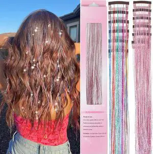 Hair Tinsel Clip in Fairy Glitter Tinsel Hair Extensions for Girls | 22 Inch 12 Pcs Rainbow Pink Hair Tinsel Kit Heat Resistant Hair Accessories for Women Kids Party Festival Hair Tinsel Clip in Fairy Glitter Tinsel Hair Extensions for Girls | 22 Inch 12 Pcs Rainbow Pink Hair Tinsel Kit Heat Resistant Hair Accessories for Women Kids Party Festival