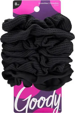 Goody Ouchless Jersey Scrunchies, 8 Ct, Black, Damage-Free, Dentless & Secure Hold Ties, Gentle Hair Accessories for Women & Men, All Day Comfort, All Hair Types Goody Ouchless Jersey Scrunchies, 8 Ct, Black, Damage-Free, Dentless & Secure Hold Ties, Gentle Hair Accessories for Women & Men, All Day Comfort, All Hair Types
