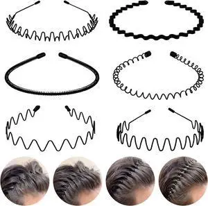 6PCS Metal Hair Bands, Spring Wavy Hoop Unisex Black Headband Slicked Back Non Slip Sports Hairband for Women Men 6PCS Metal Hair Bands, Spring Wavy Hoop Unisex Black Headband Slicked Back Non Slip Sports Hairband for Women Men