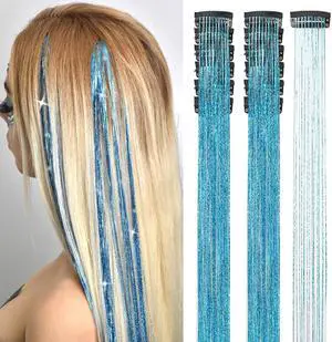 Hair Tinsel 12 Pcs Clip in Hair Tinsel Kit 20.5 Inch Glitter Shiny Sparkly Fairy Tinsel Hair Extensions Heat Resistant Party Festival Accessories for Women (Sky blue) Hair Tinsel 12 Pcs Clip in Hair Tinsel Kit 20.5 Inch Glitter Shiny Sparkly Fairy Tinsel Hair Extensions Heat Resistant Party Festival Accessories for Women (Sky blue)