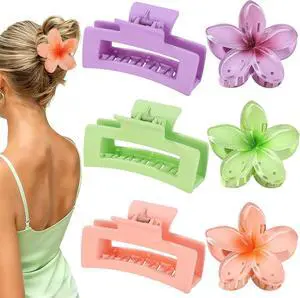 Flower Hair Clips for Women, Square Claw Clips for Girls 6 PCS - Purple | 2 Styles Hair Claw Clips for Thick or Thin Hair Hawaiian Hibiscus Rectangle Large Plumeria Medium Hair Accessories for Women Flower Hair Clips for Women, Square Claw Clips for Girls 6 PCS - Purple | 2 Styles Hair Claw Clips for Thick or Thin Hair Hawaiian Hibiscus Rectangle Large Plumeria Medium Hair Accessories for Women