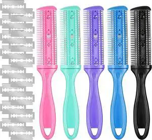 Boao 5 Pieces Dual-sided Cutting Scissors, 20 Razors and Thinning Comb | Razor Combs for Hair Cutting, 5 Colors, Comb with Double Edge, for Precise Slim Haircuts, Razor Hair Cutting Tool Boao 5 Pieces Dual-sided Cutting Scissors, 20 Razors and Thinning Comb | Razor Combs for Hair Cutting, 5 Colors, Comb with Double Edge, for Precise Slim Haircuts, Razor Hair Cutting Tool