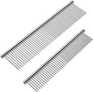 Cafhelp 2 Pack Dog Combs with Rounded Ends Stainless Steel Teeth, Cat Comb for Removing Tangles and Knots, Professional Grooming Tool for Long and Short Haired Dog, Cat and other pets, 6.3IN/7.4IN Cafhelp 2 Pack Dog Combs with Rounded Ends Stainless Steel Teeth, Cat Comb for Removing Tangles and Knots, Professional Grooming Tool for Long and Short Haired Dog, Cat and other pets, 6.3IN/7.4IN