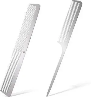 2 PCS Stainless Steel Rat Tail Comb with Metal Pick and Flat Top Barber Comb for Hair Styling 2 PCS Stainless Steel Rat Tail Comb with Metal Pick and Flat Top Barber Comb for Hair Styling