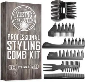 Viking Revolution Professional Hair Styling Combs for Men - 6 Piece Set | Anti-Static & Durable Design - For Styling, Texturizing & Detangling - Easy to Clean - Professional Grade Viking Revolution Professional Hair Styling Combs for Men - 6 Piece Set | Anti-Static & Durable Design - For Styling, Texturizing & Detangling - Easy to Clean - Professional Grade