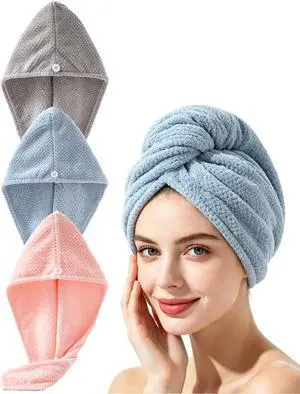 Lumimi Microfiber Hair Towel Wrap 3 Pack for Women, 3 Colors A | Super Absorbent, Quick Dry Turban, Button Closure, Lightweight Hair Towel Cap Lumimi Microfiber Hair Towel Wrap 3 Pack for Women, 3 Colors A | Super Absorbent, Quick Dry Turban, Button Closure, Lightweight Hair Towel Cap