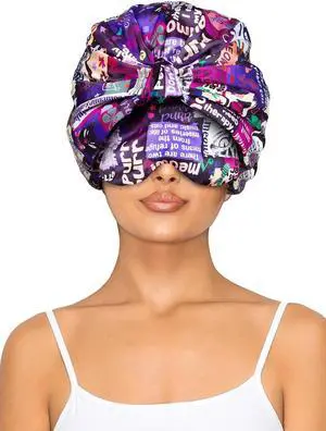 Double Layer Satin Bonnet with Eye Mask Adjustable Silk Sleep Cap Turban Style Hair Wrap for Curly Hair Purple Animals Double Layer Satin Bonnet with Eye Mask Adjustable Silk Sleep Cap Turban Style Hair Wrap for Curly Hair Purple Animals