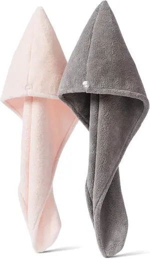 Amazon Basics Quick Dry Microfiber Hair Towel Wrap, Hair Drying Towel, Grey/Pink, 2-Pack Amazon Basics Quick Dry Microfiber Hair Towel Wrap, Hair Drying Towel, Grey/Pink, 2-Pack