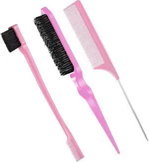 Geiserailie 3 Pcs Slick Back Hair Brush Set Bristle Brush, Light Pink | Edge Control Teasing Comb for Women Black Hair Geiserailie 3 Pcs Slick Back Hair Brush Set Bristle Brush, Light Pink | Edge Control Teasing Comb for Women Black Hair