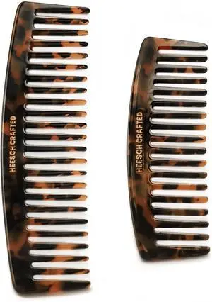Heesch Wide Tooth Curl Comb Set of 2, Detangling Comb 5 Inch Small Travel Comb & 7 Inch Large Comb for Women, Wide Tooth Comb for Wet, Thick, Wavy, Curly Hair, Tortoise Shell Cellulose Acetate Heesch Wide Tooth Curl Comb Set of 2, Detangling Comb 5 Inch Small Travel Comb & 7 Inch Large Comb for Women, Wide Tooth Comb for Wet, Thick, Wavy, Curly Hair, Tortoise Shell Cellulose Acetate