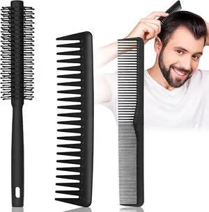 3PCS Comb Set Hair Combs for Men, Fine and Wide Tooth Comb, Roller Brush for Adding Volume, Hair Styling Mens Comb for Styling and Grooming, Frosted Texture 3PCS Comb Set Hair Combs for Men, Fine and Wide Tooth Comb, Roller Brush for Adding Volume, Hair Styling Mens Comb for Styling and Grooming, Frosted Texture