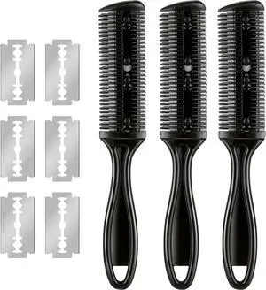 Maitys 3 Pcs Razor Combs for Hair Cutting with 12 Blades, Black | Double Sided Razor Hair Styling Scissors Comb, Split end Trimmer, for Salon & Home Maitys 3 Pcs Razor Combs for Hair Cutting with 12 Blades, Black | Double Sided Razor Hair Styling Scissors Comb, Split end Trimmer, for Salon & Home
