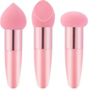 Oruola 3pcs Foundation Applicator, Makeup Sponge with Handle | Different Shapes of Makeup Applicator Sponge, Multipurpose Mushroom Powders Puff, Dry & Wet Use, for Powder Cream Oruola 3pcs Foundation Applicator, Makeup Sponge with Handle | Different Shapes of Makeup Applicator Sponge, Multipurpose Mushroom Powders Puff, Dry & Wet Use, for Powder Cream