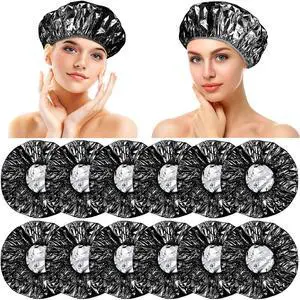 WILLBOND 12 Pcs Foil Conditioning Caps, 12 Inch Black Hair Salon | Aluminum Shower Caps for Deep Conditioning, Hair Coloring Heat Treatment, Reusable Foil Design, Elastic Band for Most Heads WILLBOND 12 Pcs Foil Conditioning Caps, 12 Inch Black Hair Salon | Aluminum Shower Caps for Deep Conditioning, Hair Coloring Heat Treatment, Reusable Foil Design, Elastic Band for Most Heads