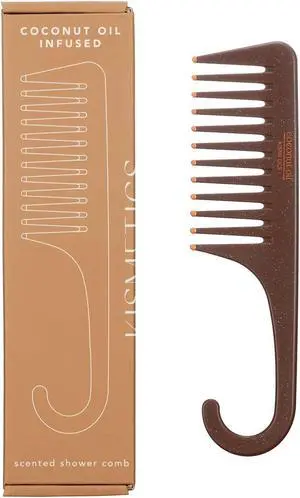 Coconut Oil Infused, Scented Shower Comb, Wide Tooth Comb for Detangling Wet or Dry hair. For All Hair Type Coconut Oil Infused, Scented Shower Comb, Wide Tooth Comb for Detangling Wet or Dry hair. For All Hair Type