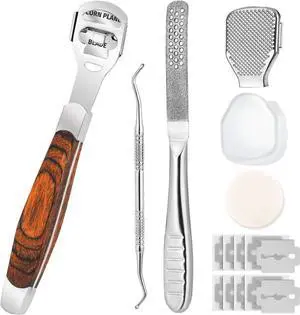 15 Pcs Callus Shaver, Foot Shaver Callus Remover for Feet Hand Care | Stainless Steel Shaver and Wooden Handle, With Foot File, 10 Pcs Blades, Foot File Head and Dead Skin Storage Cover 15 Pcs Callus Shaver, Foot Shaver Callus Remover for Feet Hand Care | Stainless Steel Shaver and Wooden Handle, With Foot File, 10 Pcs Blades, Foot File Head and Dead Skin Storage Cover