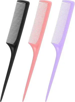 Rat Tail Comb Set-3Pcs Rat Tail Hair Teasing Fine Tooth Combs for Women Girls, Parting &Hair Styling Tools(Black Pink Purple) Rat Tail Comb Set-3Pcs Rat Tail Hair Teasing Fine Tooth Combs for Women Girls, Parting &Hair Styling Tools(Black Pink Purple)