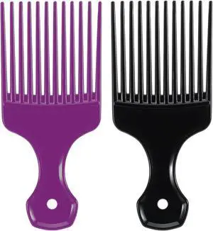 SIMPOR 2 Pcs Hair Pick Comb Wide Tooth Lift for Hair Styling Detangling, Plastic Afro Pick for Women Men, Fist Picks for Curly and Afro Hair (Purple, Black) SIMPOR 2 Pcs Hair Pick Comb Wide Tooth Lift for Hair Styling Detangling, Plastic Afro Pick for Women Men, Fist Picks for Curly and Afro Hair (Purple, Black)