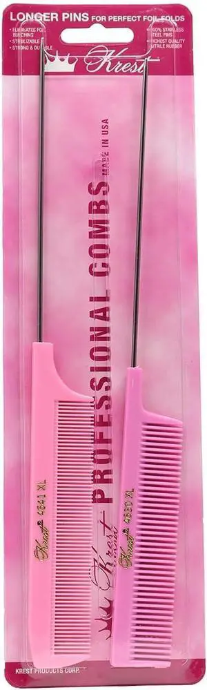 Krest Pintail Combs Weaving Foiling Fine Tooth Rattail Hair Cutting Comb Colors 2 Pc. (Pink) Krest Pintail Combs Weaving Foiling Fine Tooth Rattail Hair Cutting Comb Colors 2 Pc. (Pink)