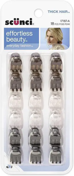 Scunci Effortless Beauty Thick Hair Mini Jaw Clips, 1 cm, (Pack of 18) Scunci Effortless Beauty Thick Hair Mini Jaw Clips, 1 cm, (Pack of 18)