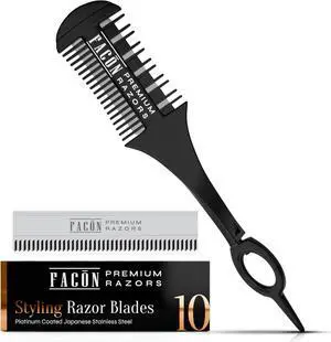 Facón Razor Comb for Hair Cutting - Professional Hair Cutting Comb Kit with 12 Replacement Blades, Double Edge Shaper for Salon & Home, Premium Styling Thinning Texturizing Split Ends Trimming Razor Facón Razor Comb for Hair Cutting - Professional Hair Cutting Comb Kit with 12 Replacement Blades, Double Edge Shaper for Salon & Home, Premium Styling Thinning Texturizing Split Ends Trimming Razor