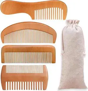 4 Pcs Natural Bamboo Comb Set for Women & Men - Wide Tooth Detangling, Beard & Labor Combs for Curly, Thick, Wavy Hair with Gift Bag 4 Pcs Natural Bamboo Comb Set for Women & Men - Wide Tooth Detangling, Beard & Labor Combs for Curly, Thick, Wavy Hair with Gift Bag