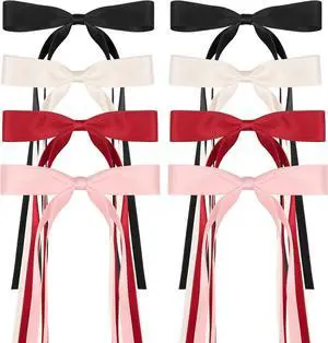 8 PCS Silky Satin Hair Bows with Tassel for Women Grils, Tassel Ribbon Bowknot Hair Clips for Ponytail Holder. Pink, Red Hair Bow and Black, White Barrettes Claw Bow 8 PCS Silky Satin Hair Bows with Tassel for Women Grils, Tassel Ribbon Bowknot Hair Clips for Ponytail Holder. Pink, Red Hair Bow and Black, White Barrettes Claw Bow