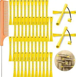 48 Pieces Plastic Curlers with Steel Pintail and Rat Tail Combs for Cold Wave Perming and Hairdressing Styling (Yellow and Orange, 0.28 Inch/ 0.7 cm) 48 Pieces Plastic Curlers with Steel Pintail and Rat Tail Combs for Cold Wave Perming and Hairdressing Styling (Yellow and Orange, 0.28 Inch/ 0.7 cm)
