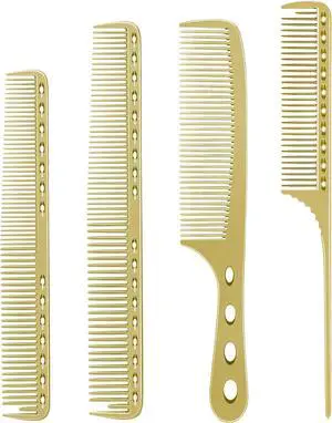 CGBARBER 4 Types Aluminum Hair Combs for Cutting Stainless Steel Hair Tail Metal Comb (Golden) CGBARBER 4 Types Aluminum Hair Combs for Cutting Stainless Steel Hair Tail Metal Comb (Golden)