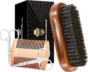 Beard Brush for Men, Boar Bristle Black Walnut Wood Beards and Mustaches Grooming Set Including Pure Boar Bristle Beard Brush, Beard Comb, Mustache Scissors, and Travel Bag Beard Brush for Men, Boar Bristle Black Walnut Wood Beards and Mustaches Grooming Set Including Pure Boar Bristle Beard Brush, Beard Comb, Mustache Scissors, and Travel Bag