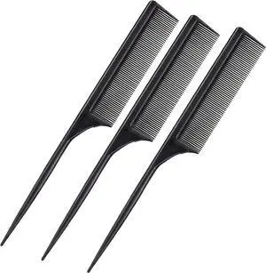 Leinuosen 3 Pack Rat Tail Combs Fine Tooth Parting Tip | Carbon Fiber Heat Resistant Anti Static Teasing for Back Combing Root Teasing Adding Volume Evening Styling Leinuosen 3 Pack Rat Tail Combs Fine Tooth Parting Tip | Carbon Fiber Heat Resistant Anti Static Teasing for Back Combing Root Teasing Adding Volume Evening Styling