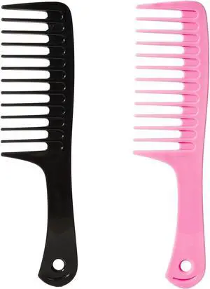 2PCS Wide Tooth Comb for Curly Hair, Large Detangling Comb for Wet or Dry Hair, Shower Comb for Women and Men(Black-Pink) 2PCS Wide Tooth Comb for Curly Hair, Large Detangling Comb for Wet or Dry Hair, Shower Comb for Women and Men(Black-Pink)