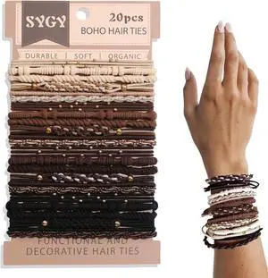 20 PCS Boho Hair Ties, Bracelets Hair Ties for Thick or Thin Hair | 5 Styles Boho Ties for Ponytail Holders, 2.36 Hair Ties No-Damage, Neutral Color 20 PCS Boho Hair Ties, Bracelets Hair Ties for Thick or Thin Hair | 5 Styles Boho Ties for Ponytail Holders, 2.36 Hair Ties No-Damage, Neutral Color