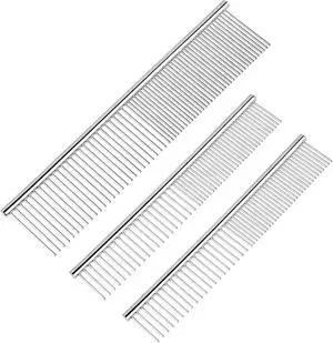 BEVTEE 3 Pcs Dog Combs for Grooming Matting, Greyhound Metal Comb for Cat | Removing Tangles Knots, Pet Grooming Tool, Stainless Steel Teeth Without Scratching the Skin for Pet Greyhound Poodle Doodle BEVTEE 3 Pcs Dog Combs for Grooming Matting, Greyhound Metal Comb for Cat | Removing Tangles Knots, Pet Grooming Tool, Stainless Steel Teeth Without Scratching the Skin for Pet Greyhound Poodle Doodle