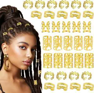 100 Pcs Gold Hair Jewelry for Braids Non-Piercing Ear Clip Beard Cuffs Clip Loc Crochet Braiding Rings, Dreadlock Cuffs Accessories for Women Men, Adjustable Metal Hair Decoration 100 Pcs Gold Hair Jewelry for Braids Non-Piercing Ear Clip Beard Cuffs Clip Loc Crochet Braiding Rings, Dreadlock Cuffs Accessories for Women Men, Adjustable Metal Hair Decoration
